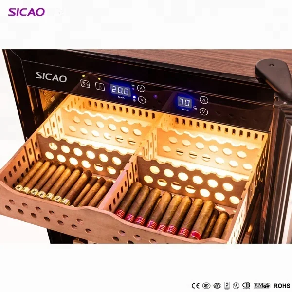 137L Hold 1000 Mini Electric Refrigerated Cigar Cooler Humidor 5.0-22.0℃ Thermoelectric Luxury Cedar Wooden Cigar Cabinet