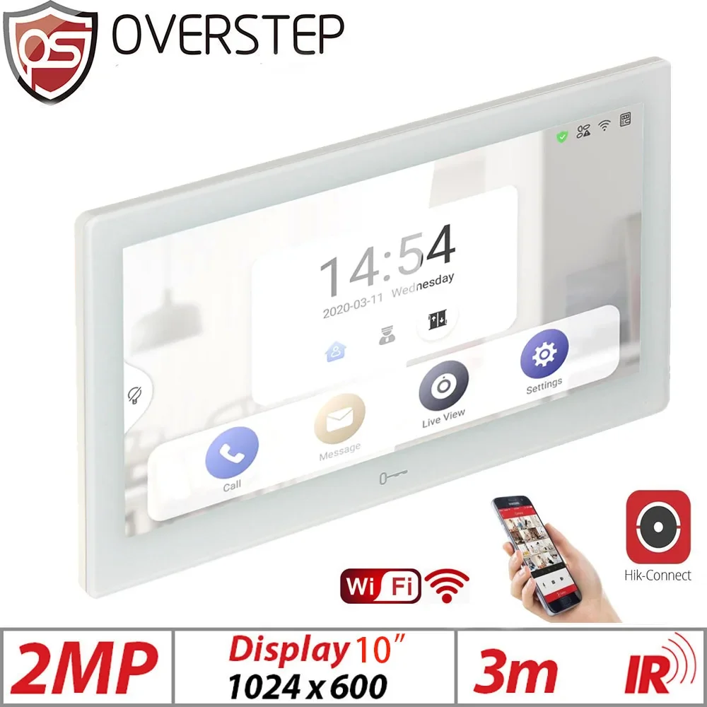 Monitor Da Interno Originale Hik Versione Internazionale Da 10 Pollici Ds-Kh9510-Wte1(B), Poe 802.3Af, App Hik-Connect,Wifi, Videocitofono