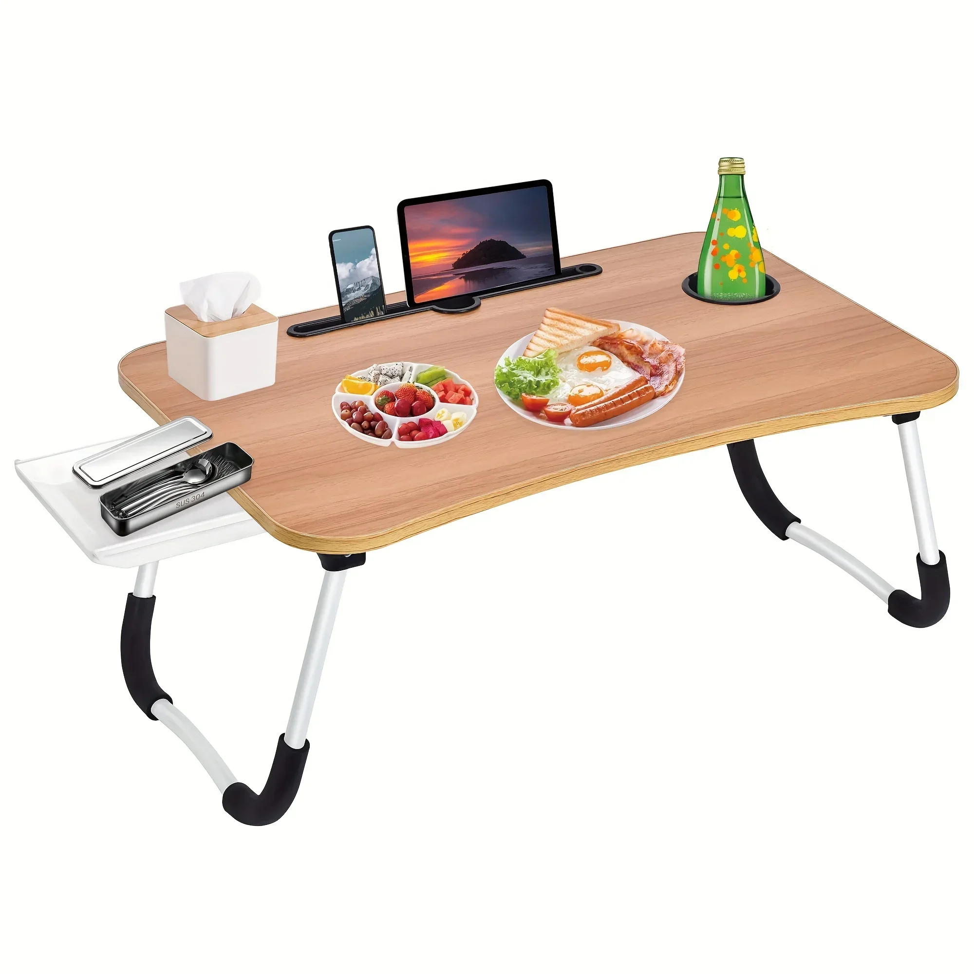 Laptop Bed Table Foldable Lap Table with Cup Holder Drawer Tablet Stand Laptop Bed Tray Portable Lap Foldable Legs