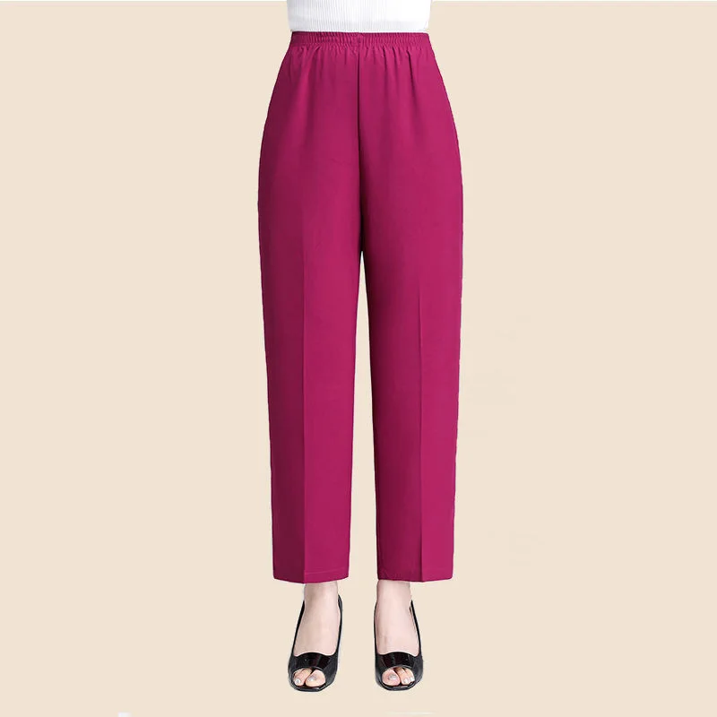 2024 New Summer Fashion Loose Casual Simple Solid Color High Waisted Straight Tube Thin Ice Silk Cropped Pants for Women