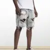 Men Summer Distressed Denim Shorts Button Zipper Fly Multi Pockets Short Jeans Straight Fit Ripped Holes Knee Length Distressed 3