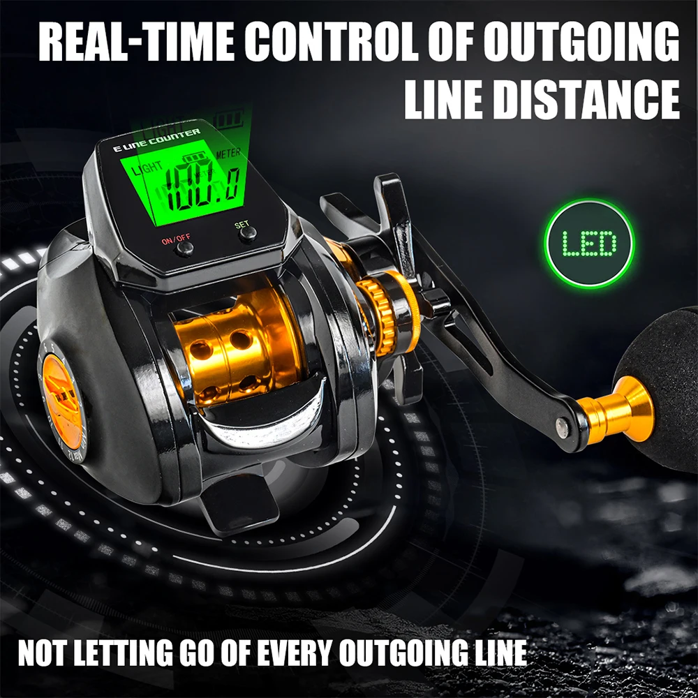 Rechargeable 7.2:1 Digital Fishing Baitcasting Reel w/ Accurate Line  Counter Large Display Bite Alarm or Carbon Sea Fishing Rod