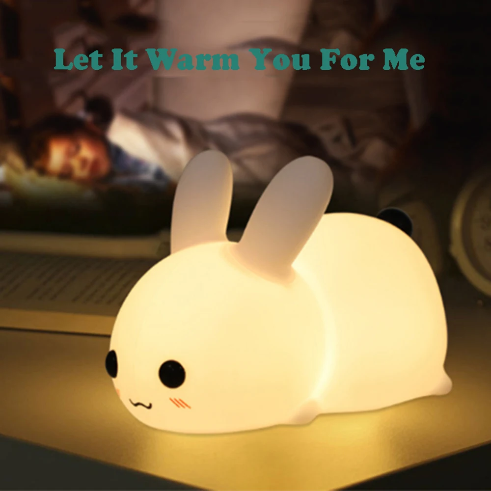 

LED Silicone Rabbit NightLight Patting Lights with Remote Bedside Decor Color Changeable Atmosphere Lamp for Children kids Gift