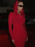 Ahagaga Fashion Sexy Solid Hooded Maxi Dresses Women Elegant Casual Long Sleeve Slim Bodycon Party Vestidos Robes Streetwear - Image 3