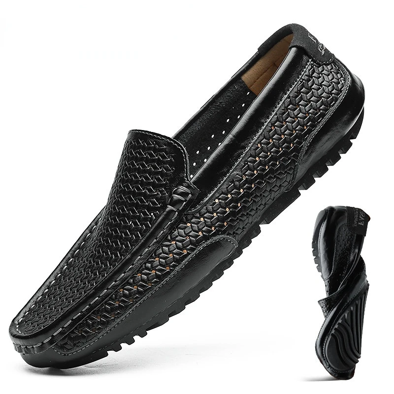 2023 Black Men Shoes Casual Genuine Leather Mens Loafers Moccasins Luxury Brand Italian Breathable Slip on Boat Shoes