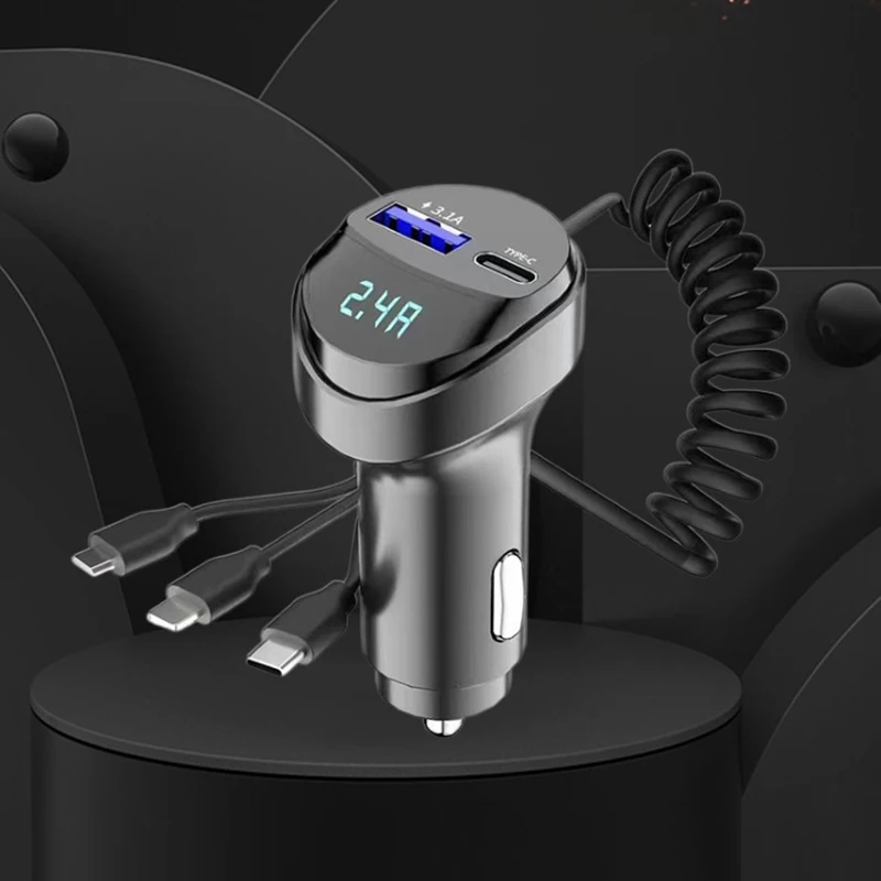 2 포트 USB 고속 차량용 전화 충전기, 3.1A 전압 표시, 3in 1 USB 개..