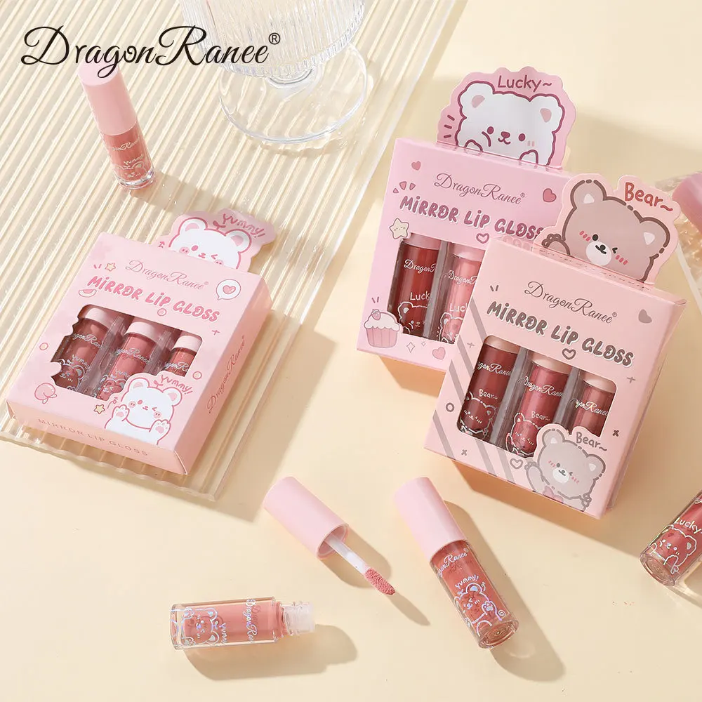3pcs/set Adorable Bear Mirror Lip Glaze Long-Lasting Non-Fading lip gloss Hydrating Liquid Lipstick Lip Makeup Products 4