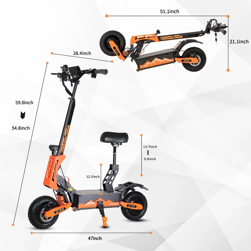 5600W Adult Electric Scooter-Dual Motor,50MPH Top Speed,60V27AH Battery,11-Inch Off-Road Tires,Folding Sport eScooter with Seat