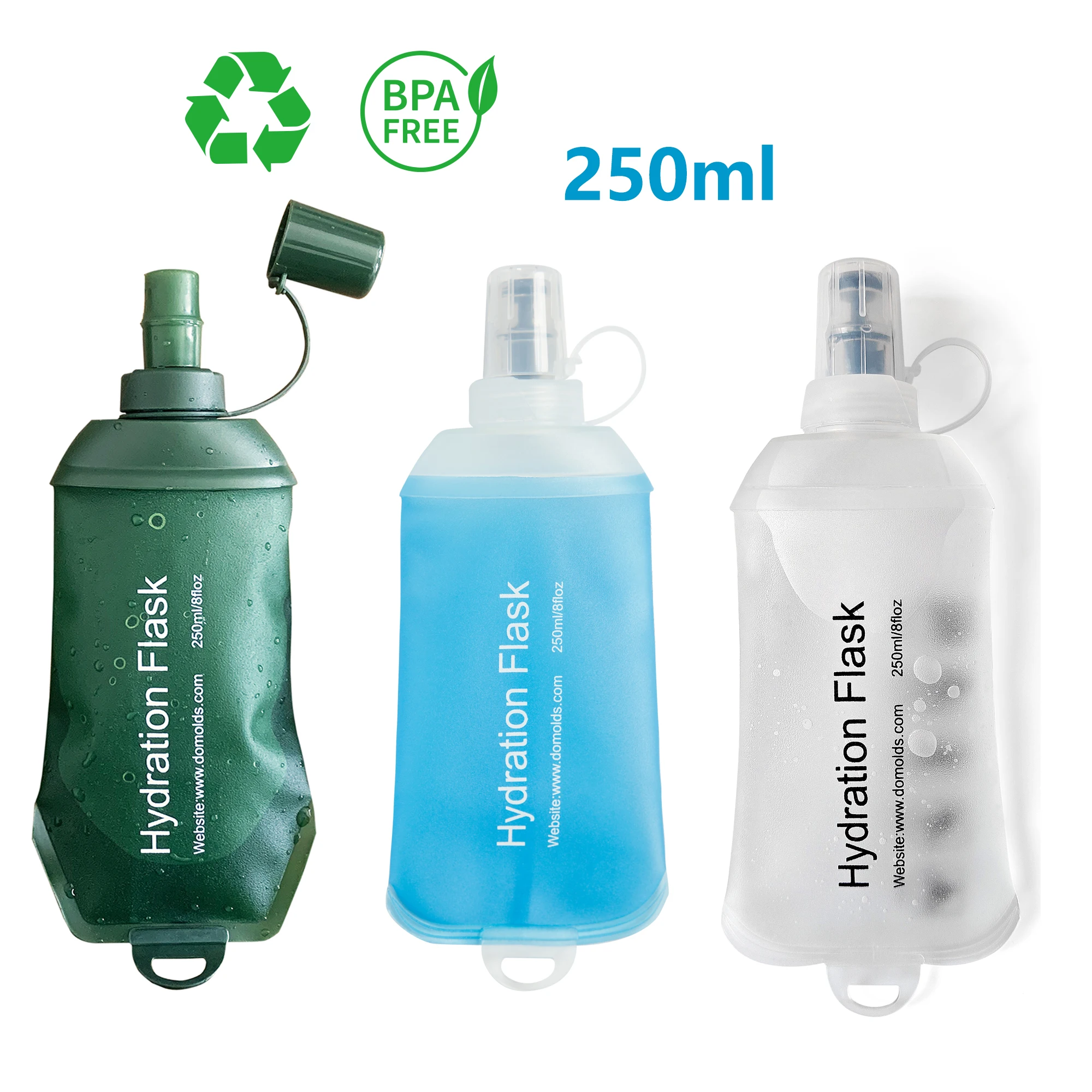 

AXEN-Folding Water Bottle, Soft Flask, Blue, Green, White, Collapsible, TPU, Cycling, Running, Camping, Travelling, 250ml