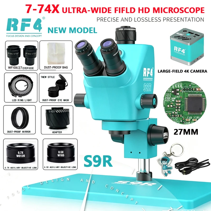 RF4 S9R Trinocular Stereo Microscope 7-74X 1