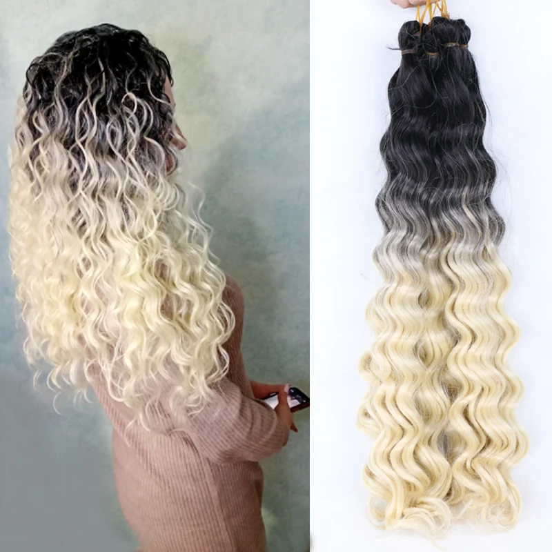Full Star Ombre Deep Wave Bulk Crochet Braids Synthetic Hair Braiding Black Brown Pink Gray 613# Color Twist |