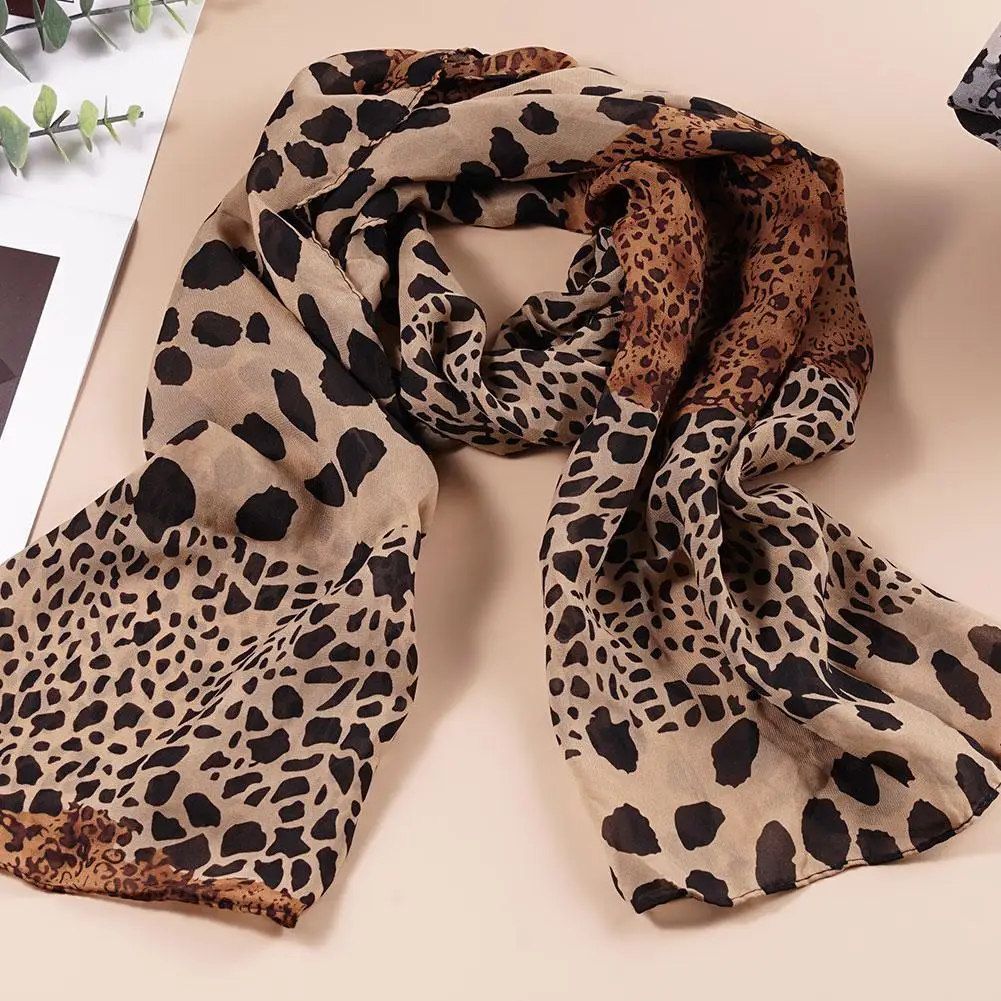 Women Leopard Print Chiffon Scarf scarf accessories knitting scarf Scarves Fashion Women Soft Long Shawls Printed Multifunction Winter Ladies Style Silk Scarf