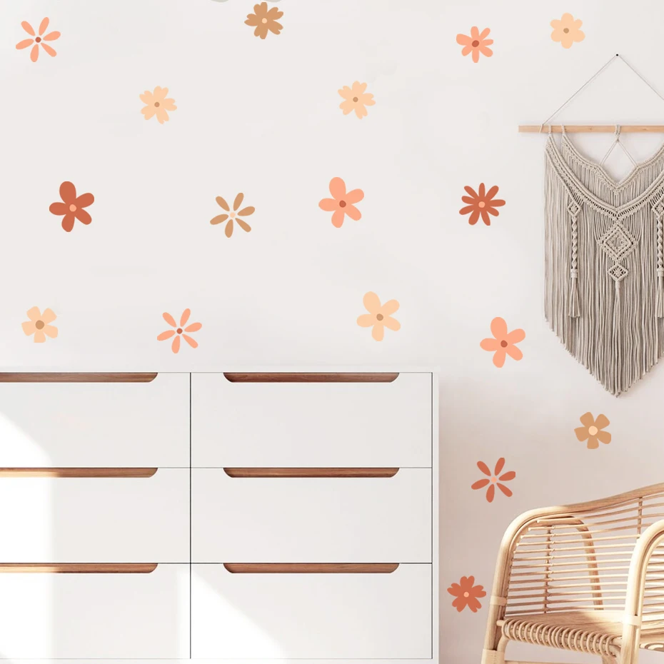 Wall Stickers Boho Daisy Floral Wall Stickers Children Nursery Vinyl Wall Art Decal Kids Baby Peel and Stick Girls Room Interior Home Decor