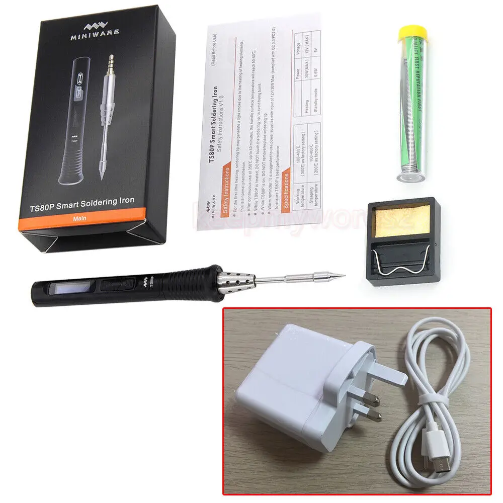 MINIWARE 메인 프로그래밍 가능 디지털 납땜 다리미, USB C 타입 OLED B02 팁, QC3.0, PD2.0, TS80P