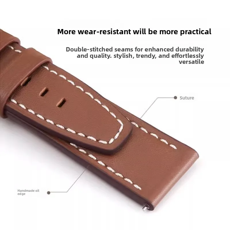 Premium Genuine Leather Watch Strap with Quick Release - 20mm/22mm, Unisex Timeless Design