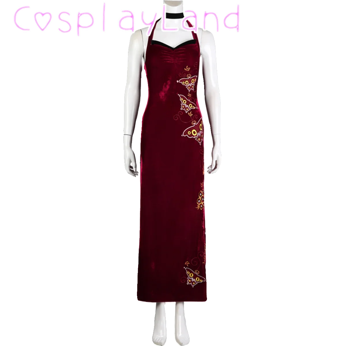 

Game Ada Wong Cosplay Evil Costume Sexy Women Halter Neck Backless High Slit Cheongsam Dress Halloween Carnival Battle Gown