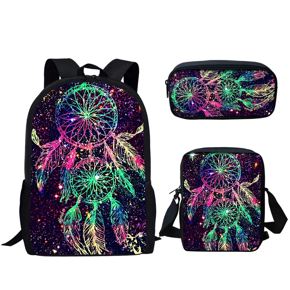3Pcs/Set Dream Catcher Butterfly School Bag for Girls Boys Fashion School Bag Student Campus Backpack with Lunch Bag Pencil Bag