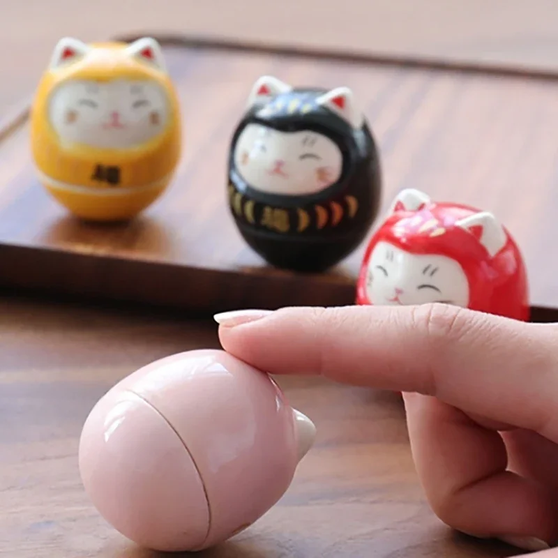 Ceramic Daruma Statue Daruma Tumbler Crafts Japanese Style Lucky Cat Fortune Ornament Landscape Home Decor Accessories Gifts