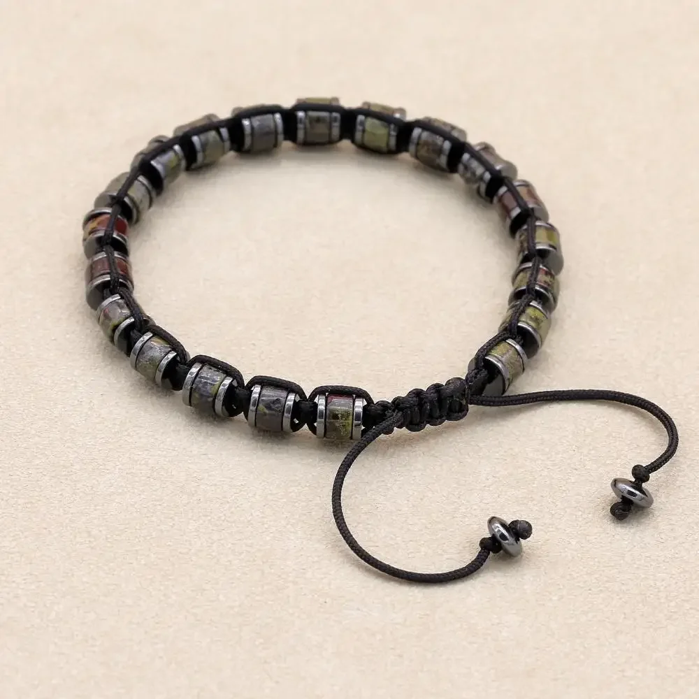 Men Bracelet Natural Stone Hematite Beads Braided Jewelry Gift