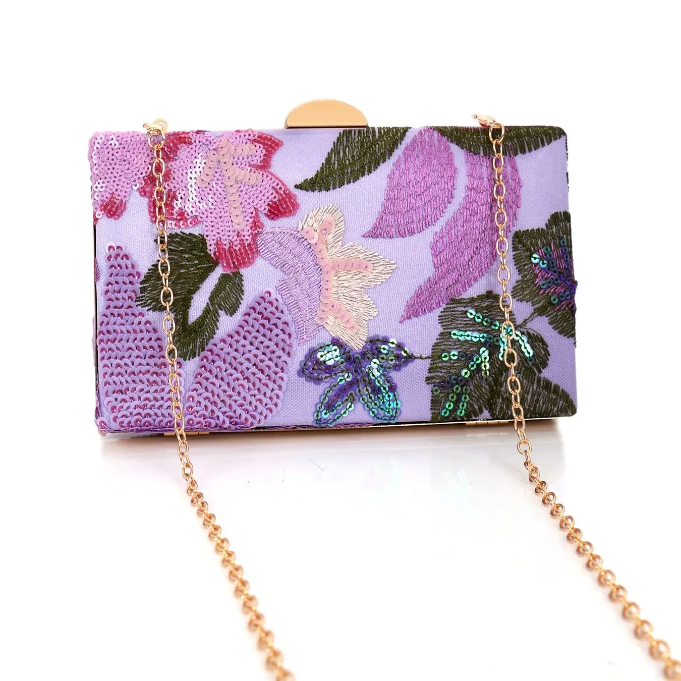 Purple Embroidered Ladies Square Box Bag for Parties