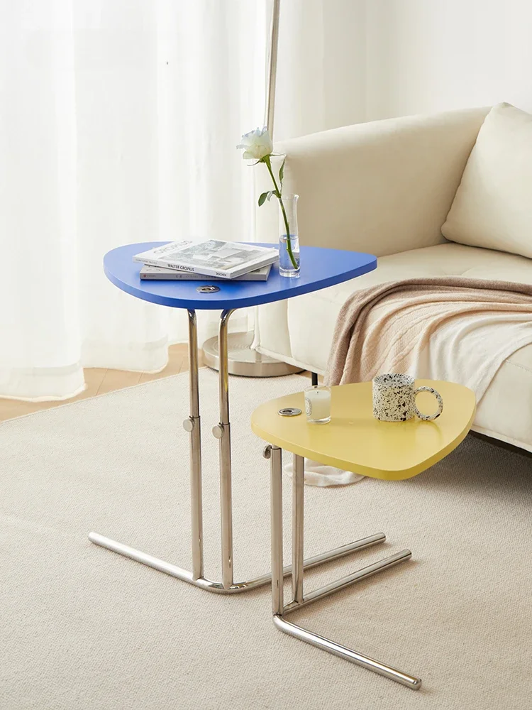 

Medieval stainless steel lifting coffee table, mesh red sofa, edge table, small unit, modern simple and luxurious bedside table