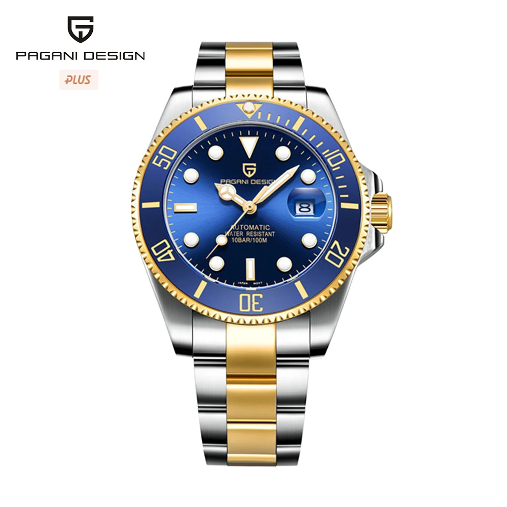 New PAGANI DESIGN 100m Waterproof Mechanical Watch NH35A Movement Classic Blue Dial Luxury Men Automatic Watches Stainless Steel