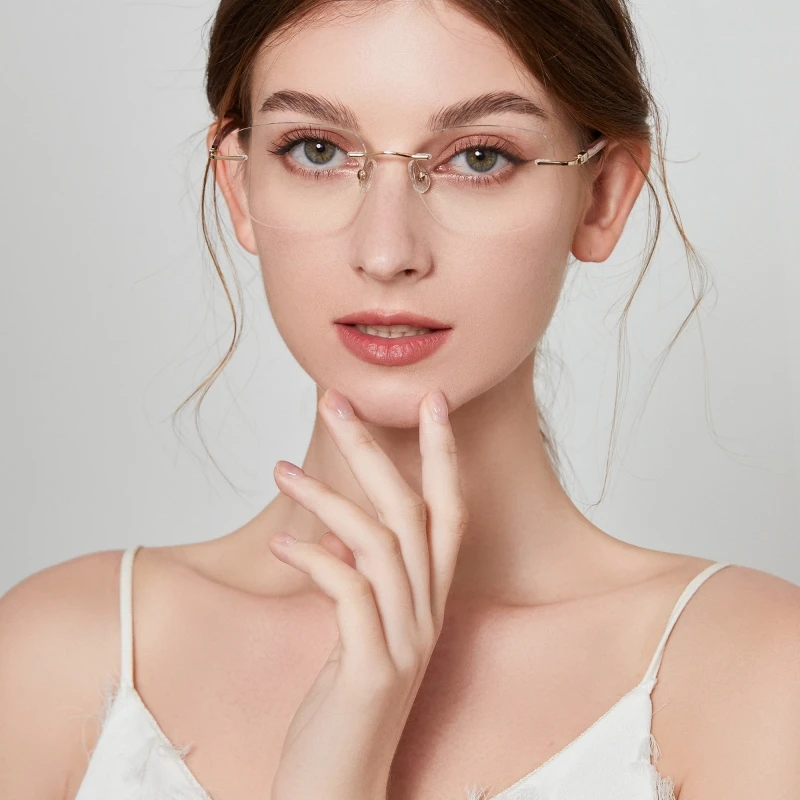 Fashion Light Luxury Women's Eyewear Retro Metal Frameless Eyeglasses Optical Prescription Glasses Frame E1