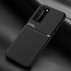 Silicone Magnetic Car Holder Leather Soft Phone Cover Case - P40 LITE (Black)