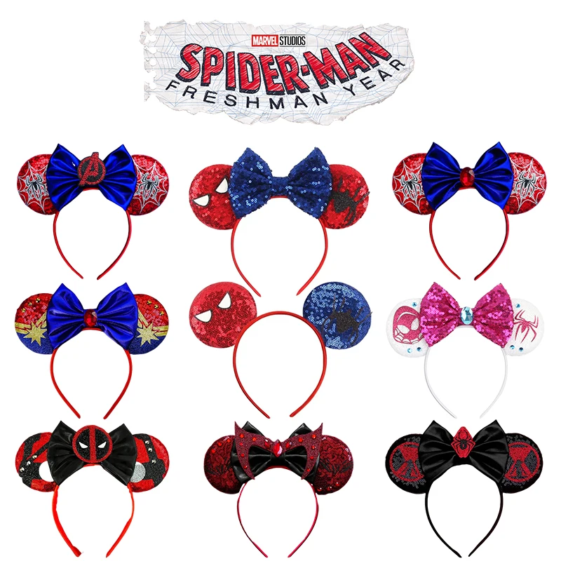 Disney Marvel Spiderman Headbands for Girls Kids Mickey Mouse Ears Hairband Women Bow Hair Accessories Child Headband Party Gift disney avengers ears headband kids carnival marvel headwear for girl peter parker hairbands baby bow sequins hairband party gift