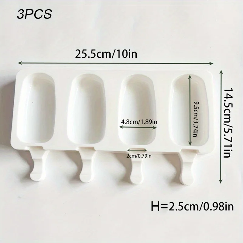 3-Pack Ice Molds BPA and PVC Free Plastic Popsicle Molds Multifunctional Accessories for Ice Cream Pudding Jelly Candy
