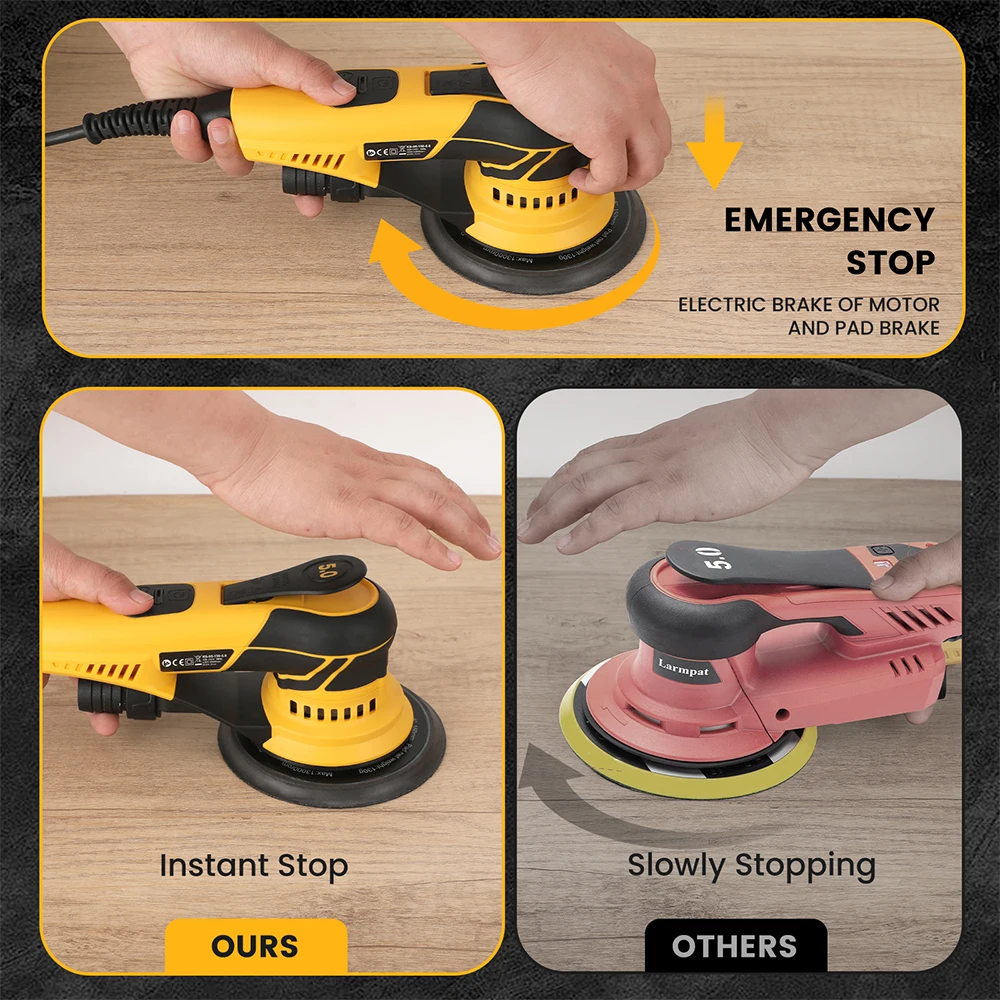 HYVST 350W Brushless Random Orbital Sander with Pluggable WireVariable Speed Corded orbital grinder For Finishing Corner Carwood 5