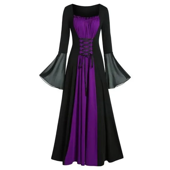 Halloween Medieval Renaissance Vampire Dress for Women Vintage Cosplay Pirate Costume Witch Carnival Party