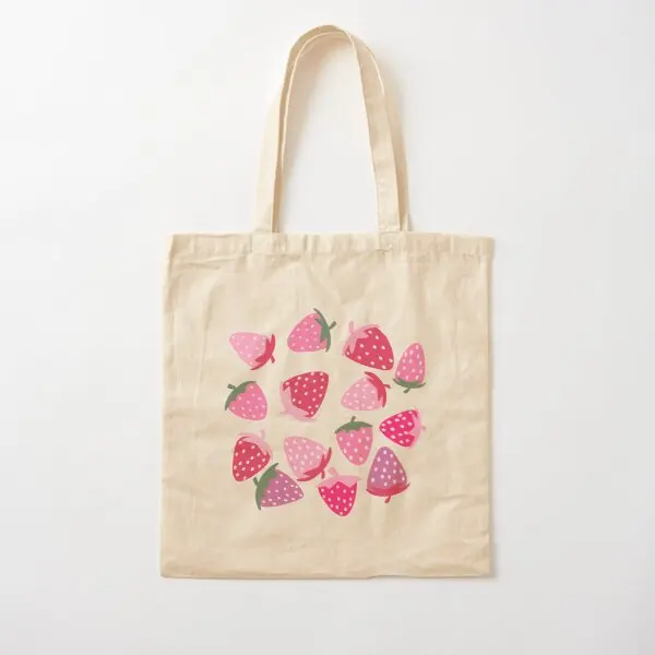 

Strawberry Cotton Canvas Bag Casual Tote Printed Foldable Grocery Designer Travel Handbag Ladies Shopper Unisex Fabric Reusable