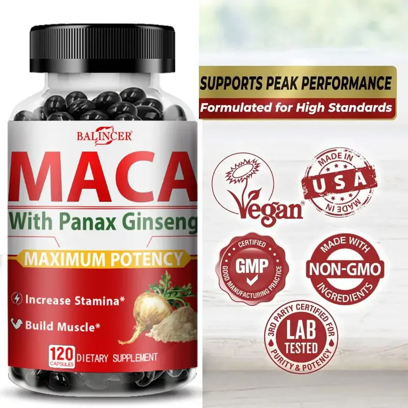 

Maca Root + Ginseng Extract Supplement - Performance, Muscle Building, Energy, 120 Vegetarian Capsules