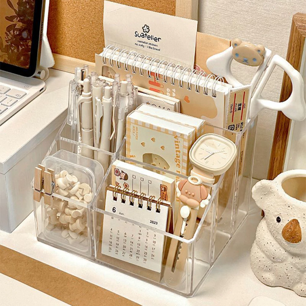 

Transparent Acrylic 5 Grid Makeup Box,Makeup Brush Bucket,Makeup Organizer,Student Desk Pen Holder Jewelry Storage Box