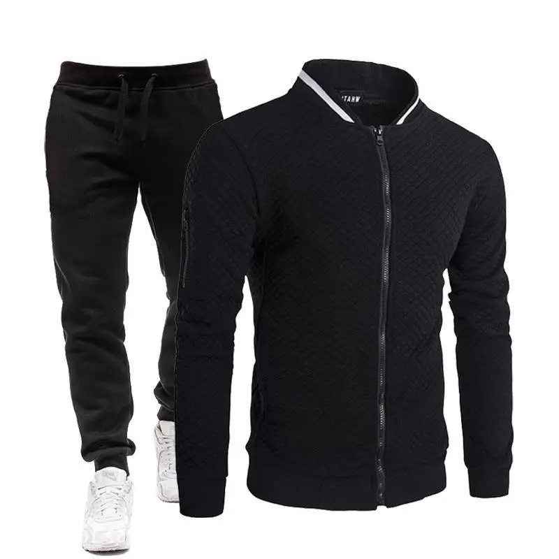 Men's Spring and Autumn Youth Popular Style Fashion Baseball Suit Zipper Stand up Collar Sweater Coat Casual Sports Set