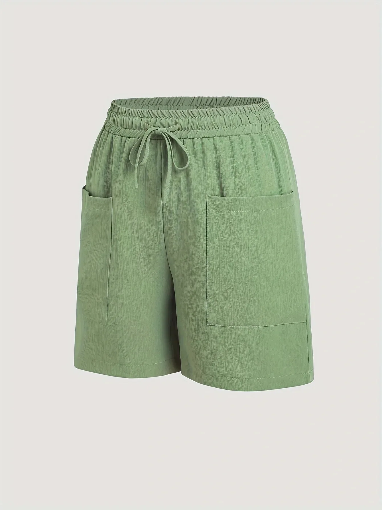 Women 2 Piece Solid Color Casual Drawstring Shorts Set With Pockets Beach Pants 2026 Polyester Image 3