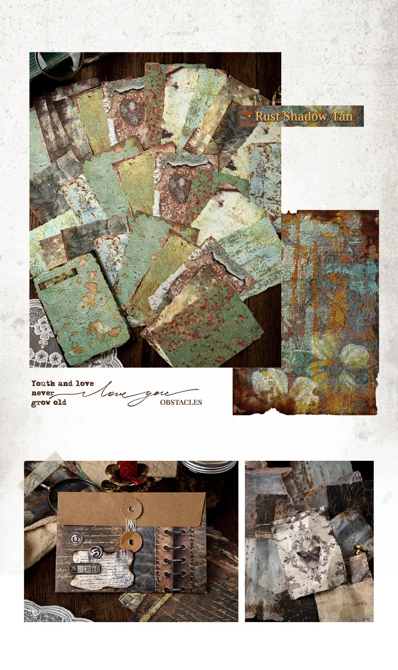 30 Stück Vintage Rostmaterial Papier Planer handgemacht DIY Handkonto Tagebuch Album Scrapbooking Hintergrundpapier – Detail 13