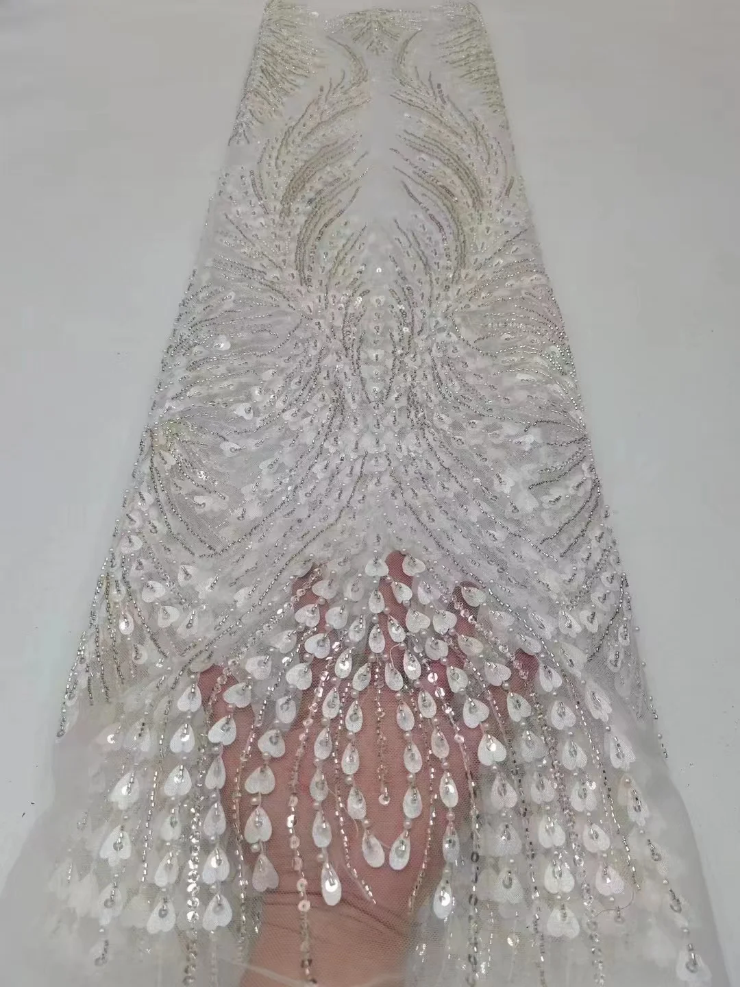 

Madison High-End Handmade Beaded Lace Fabric Rose Gold Embroidery French Lace Wedding Dress Embroidered Aqua Tulle Fabric QF0683