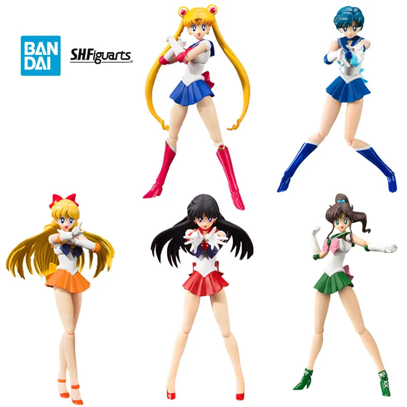 

В наличии, Оригинальная фигурка BANDAI для персонажей фильма персонажей SHF Сейлор Мун Меркьюри Винус Марс Юпитер, анимационная цветная модель