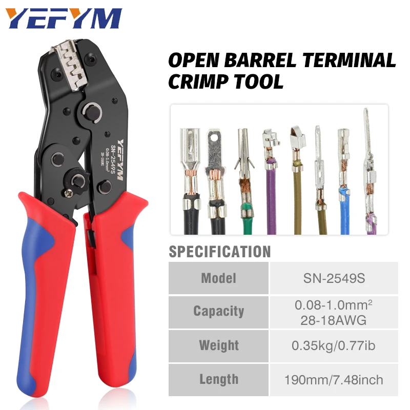 YEFYM AWG28-18 와이어 래칫 플라이어 압착 도구, PH2.0 XH2.54 2.8 3.0 3.96 KF2510 JST 터미널 SN-2549S 0.08-1.0mm ²