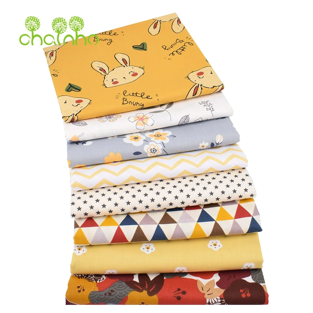 Chainho,Printed Twill Weave Cotton Fabric,DIY Sewing Quilting MaterialPatchwork Cloth,Little Bunny Series,8 Designs,15C135