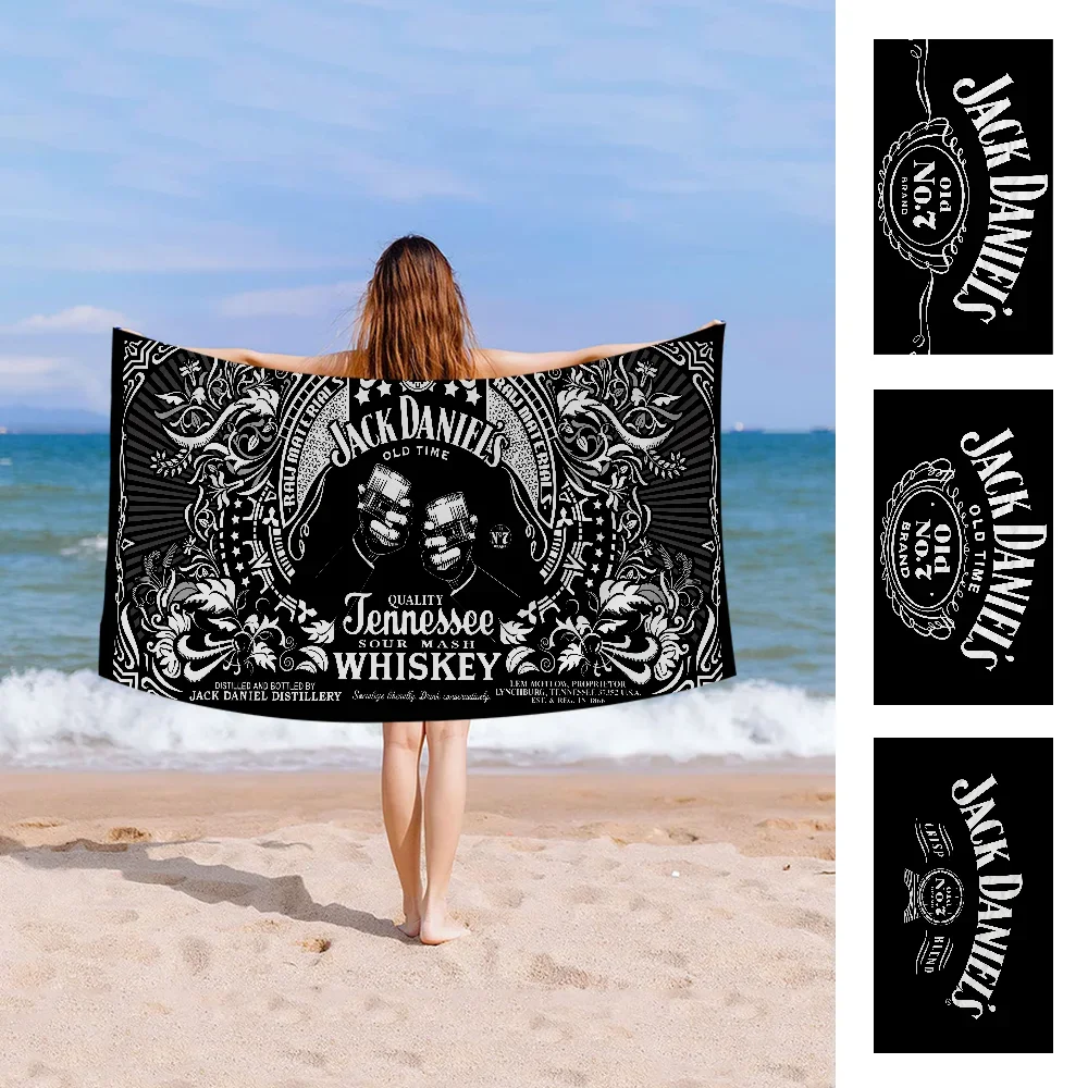 J-Jack-Daniels Whisky Pattern Beach Towel Colorful Bath Towels for Girl Quick Dry Custom Sand Free Beach Yoga Spa Gym Pool 3