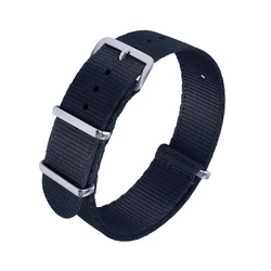 Durable Nylon Watch Band with Silver Buckle - Versatile Sport Strap - 22mm (Black)