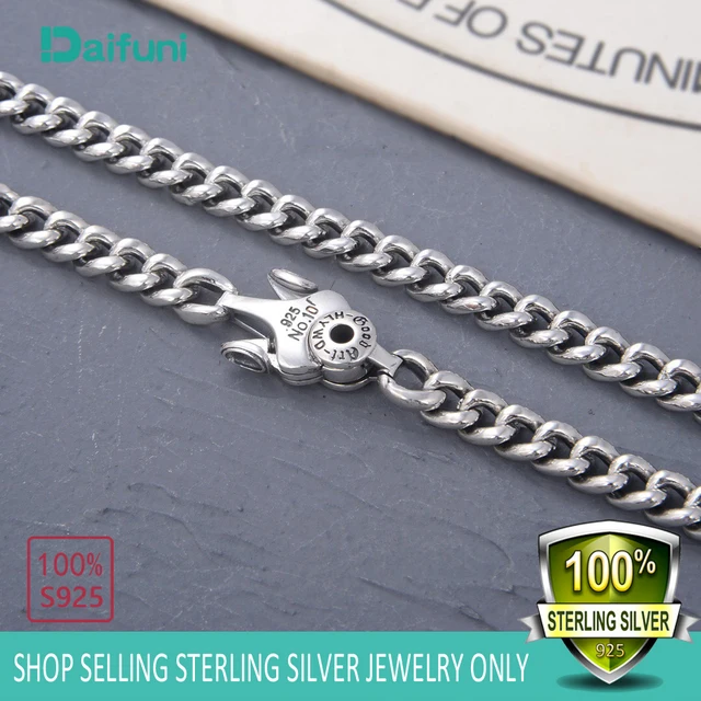 Daifuni 9MM Solid S925 Sterling Silver Club date Chain Necklace For Men Fashion Hipster Collarbone Hip Hop Punk Fine Jewelry