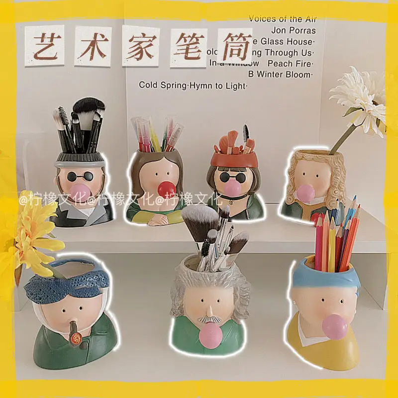 

Creative Retro Pen Holder Desktop Organizer Cartoon Artist Cosmetics Storage Box Desktop Character Decorative Ornaments Gifts
