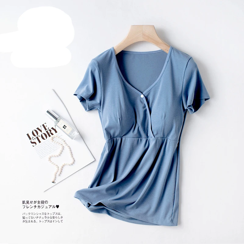 Summer Fashion Short Sleeve Breastfeeding T-shirt Pregnant Women Postpartum Mommy Outing Tops Maternity Mother Nursing Clothes 4