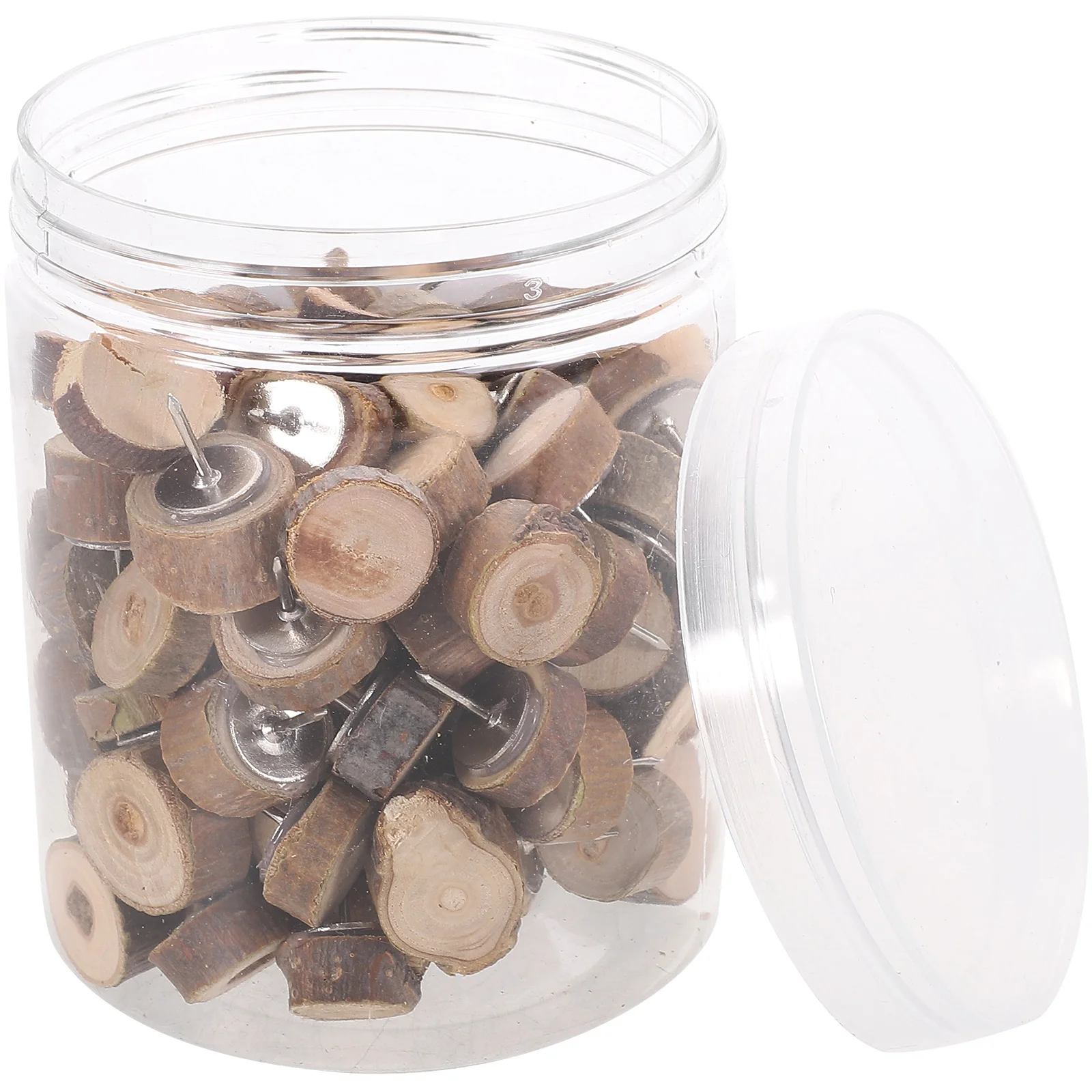 

100pcs Decorative Wooden Push Pin Wood Slice Drawing Pin Photos Boards Pushpin for Office