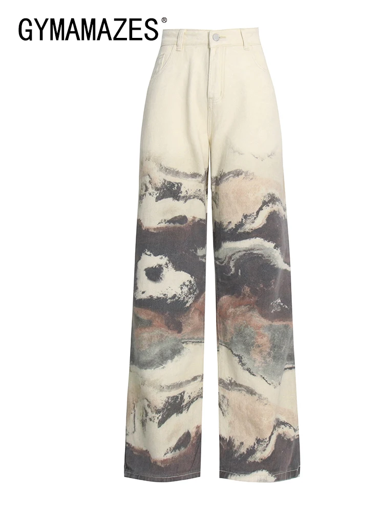 

GYMAMAZES Hit Color Jeans For Women High Waist Button Casual Designer Chic Straight Leg Jean Female Fashion Clothing 2023 New