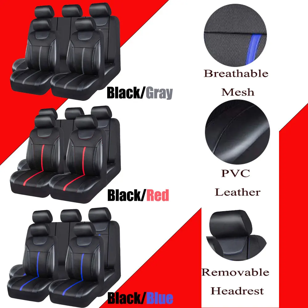 통기성 에어 메쉬 자동차 시트 커버가있는 범용 PU 가죽 자동차 시트 커버는 대부분의 자동차 Suv 트럭 밴 자동차 액세서리 인테리어에 적합
